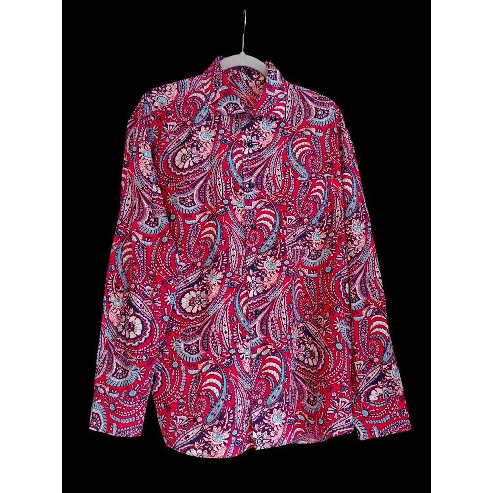 Alan Flusser Mens Colorful Paisley Flattering Button Long Sleeve Shirt L